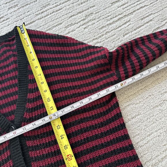 Hot Topic Long Cardigan Sweater, Red, Black, Striped Emo Size Medium Button Down - Picture 14 of 14